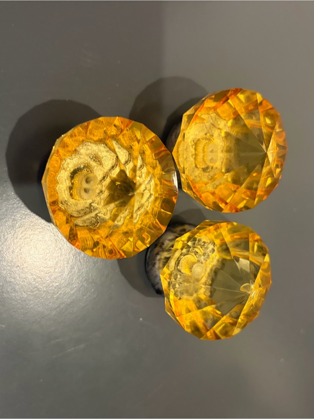Amber Faceted Glass Cabinet Knobs - Set of 3
